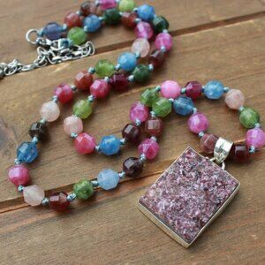 Unique Necklace Beaded Jewelry Fancy Druzy Statement Necklace Rainbow Colors